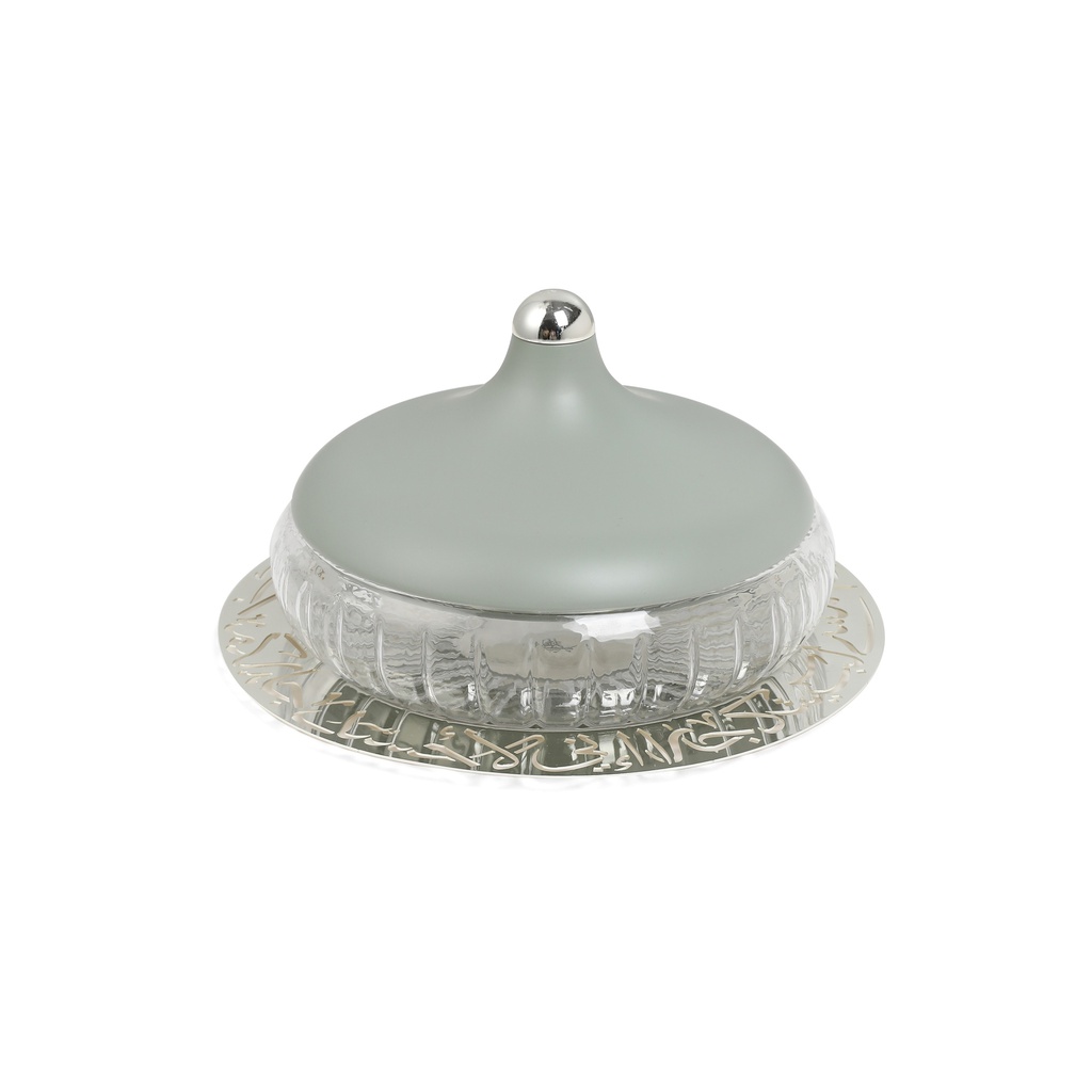 Large Glass Date Bowl From Jiwar - Light Green + Silver